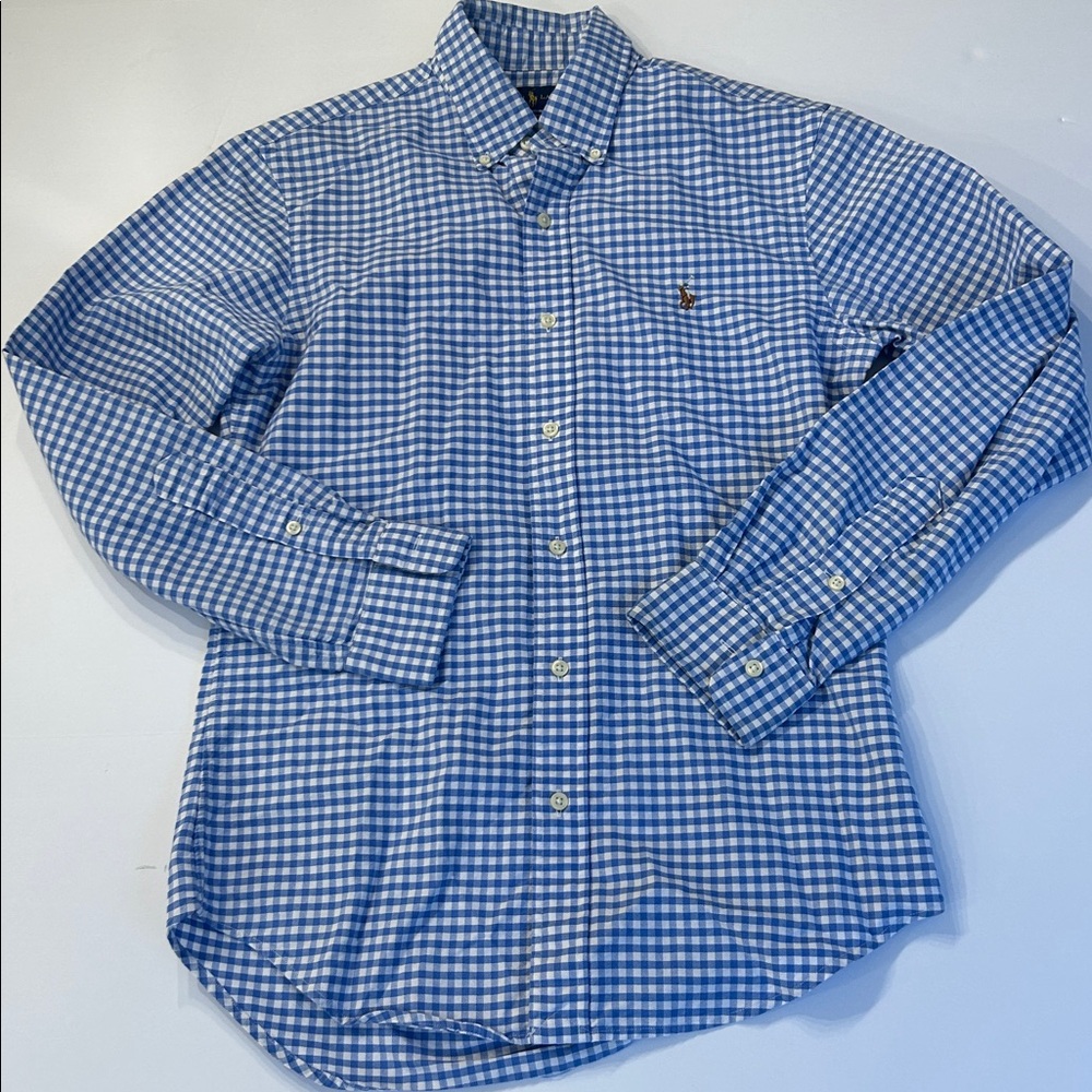 Ralph Lauren Blue and White Gingham Slim Fit Button-Down Shirt - Picture 2 of 5